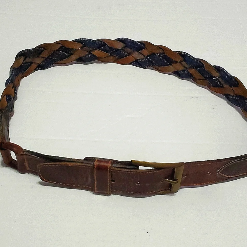 Hand Braided Leather & Denim Rodeo Vintage Casual Belt S/M